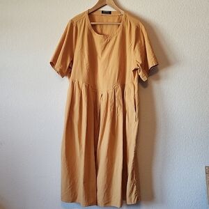 Bloomchic Women's Short Sleeved Yellow Pocketed Midi Dress 100% Cotton Sz 18-20